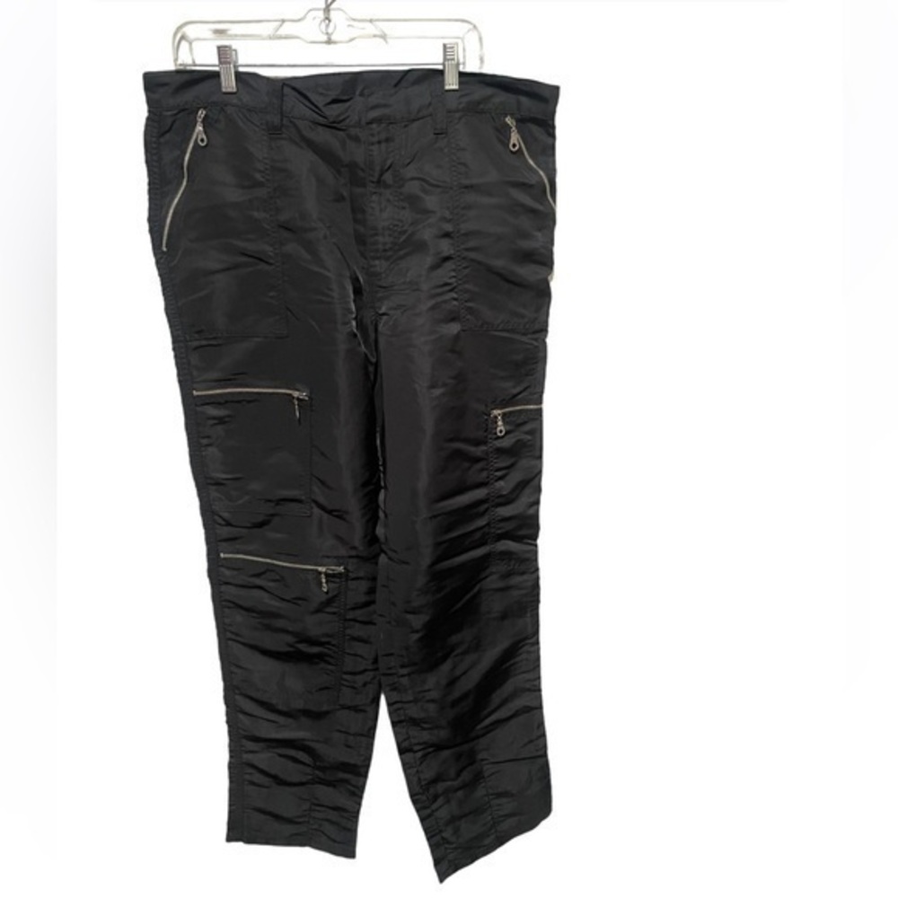 BLACK NYLON big zipper cargo flight pant trouser L/XL